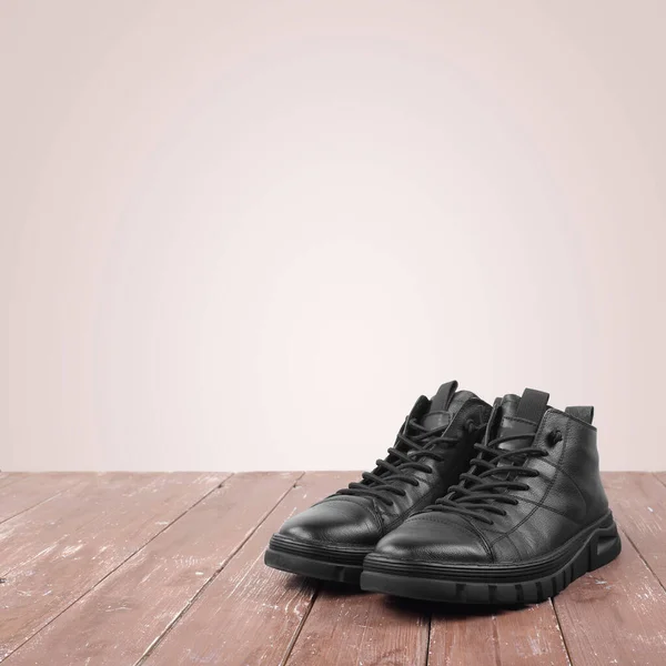 Roupas Sapatos Acessórios Vista Frontal Preto Novas Botas Inverno Pele — Fotografia de Stock