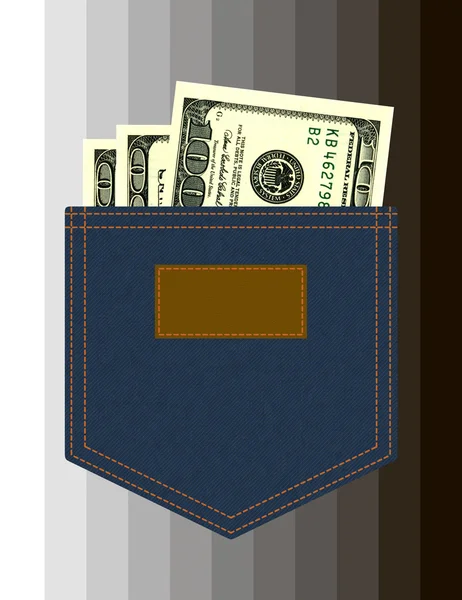 Jeans zak met dollars — Stockfoto