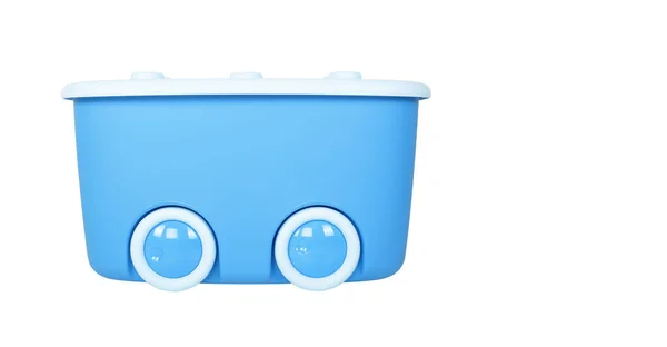 Hračky Pohled Zepředu Hračky Modrou Krabicí Izolováno Bílém Pozadí — Stock fotografie