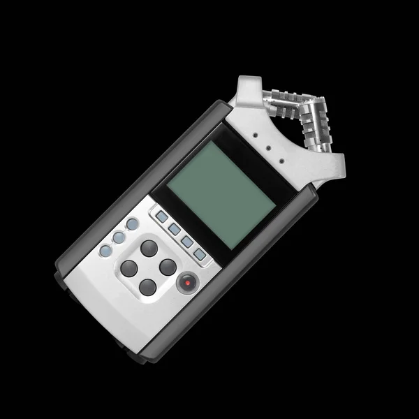 Elektronisch Audio Apparaat Vooraanzicht Draagbare Digitale Recorder Geïsoleerd Een Zwarte — Stockfoto