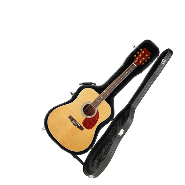 Musical Instrument Acoustic Retro Guitar Hard Case Isolated White Background — Stock Photo, Image
