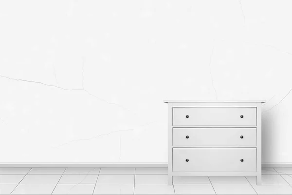 Woonmeubelen Van Interieur Vooraanzicht Moderne Witte Commode Van Witte Muur — Stockfoto