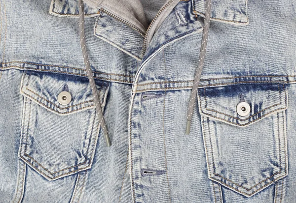 Vêtements Chaussures Accessoires Top View Closeup Fragment Blue Jeans Veste — Photo