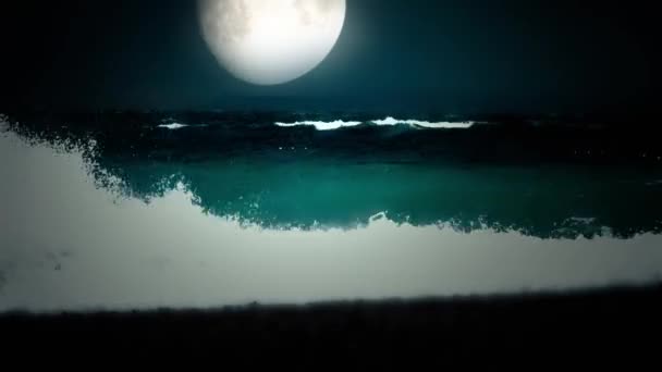 Laut Malam Badai Kecil Dan Cakrawala Langit Besar Bulan — Stok Video