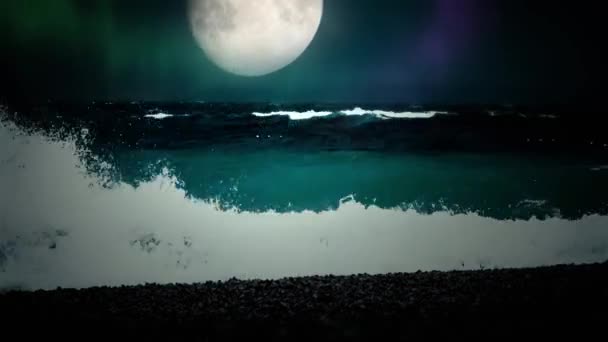Nocne Morze Mała Burza Wielki Horyzont Nieba Księżyc — Wideo stockowe