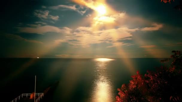 Gecenin Arka Planında Deniz Kıyısı Yıldızlı Gökyüzünün — Stok video
