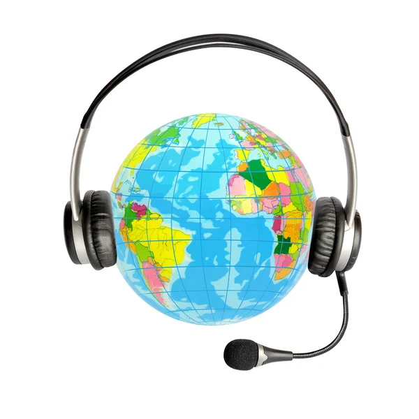 Headphones with a microphone and a globe — Stock Photo, Image