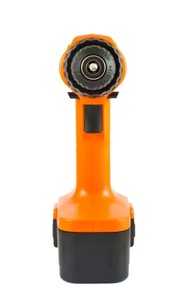 Vista frontale trapano a batteria arancione — Foto Stock