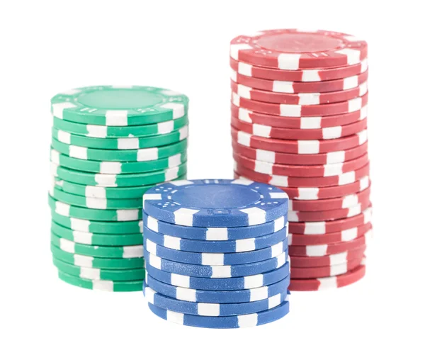 Tre stakke af poker chips - Stock-foto