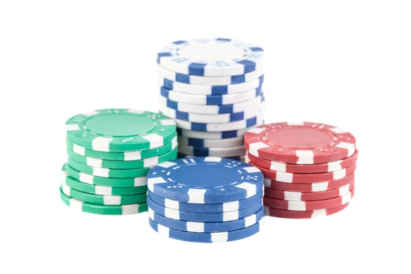 Quattro pile di chip di poker — Foto Stock