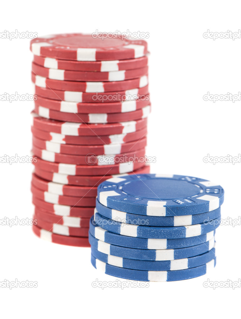Stacks of red and blue poker chips