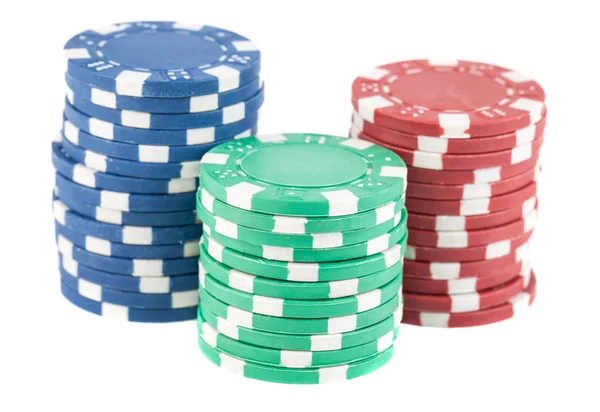 Tre pile di chip del casinò — Foto Stock