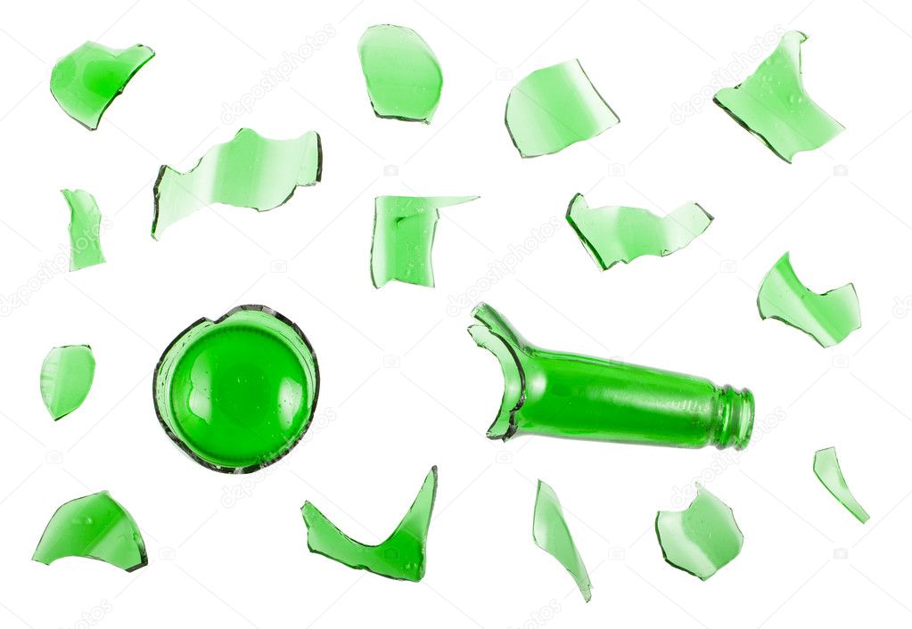 Top view of broken green bottle