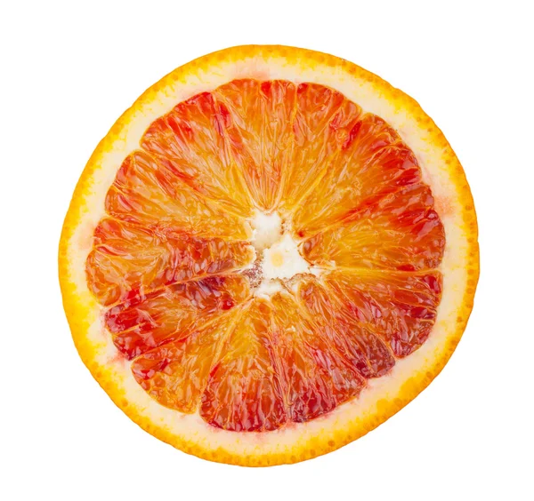 Plátek krvavě červené oranžové plody — Stock fotografie
