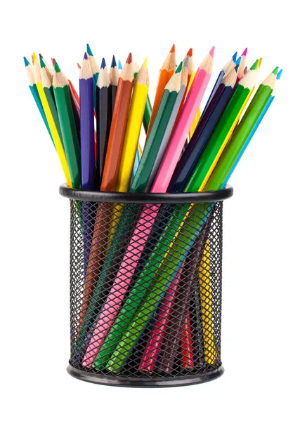 Various color pencils in black cup — Stock Photo, Image