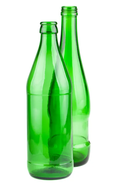Çift boş yeşil şişe — Stok fotoğraf