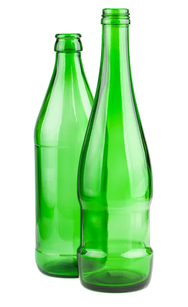 Iki boş yeşil şişe — Stok fotoğraf