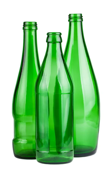 Tres botellas vacías verdes —  Fotos de Stock