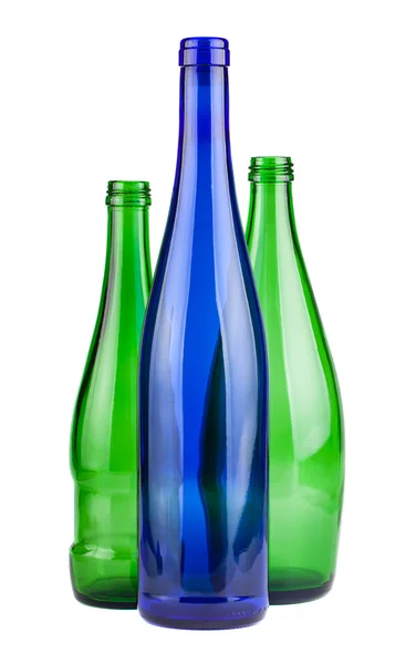 Botellas vacías verdes y azules —  Fotos de Stock