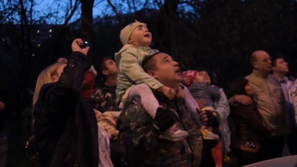 Viendo espectáculo de fuegos artificiales — Vídeos de Stock