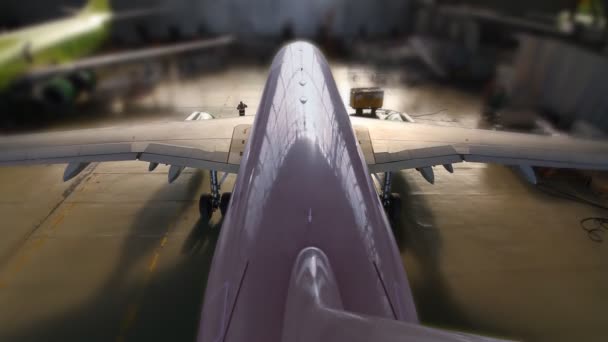 Airplane hangar start — Stock Video