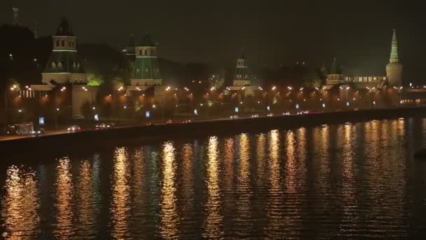 Night Kremlin Embankment — Stock Video