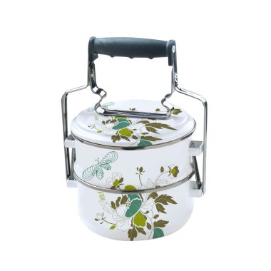 metal tiffin, beyaz zemin üzerine gıda kabı