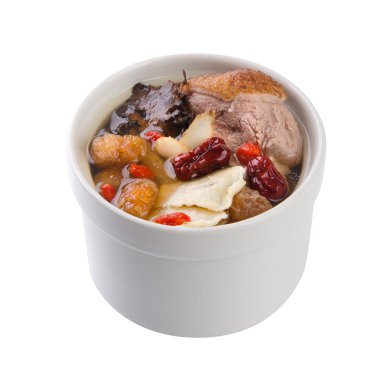 tencerede, Çin yemeği stili tavuk ve ot çorbası.