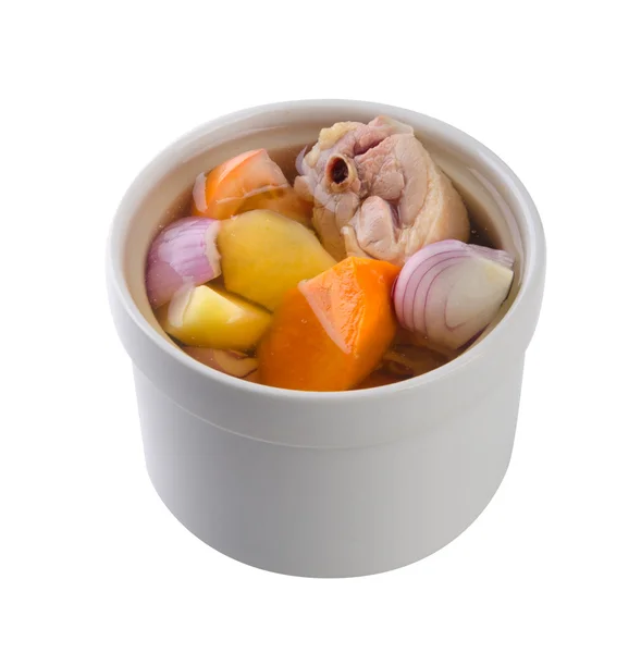 Hühner- und Kräutersuppe im Topf, chinesische Küche. — Stockfoto