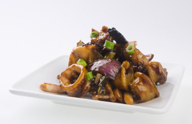 inktvis. Chinese gesauteerde squid Azië voedselmürekkep balığı. Çin tavada kızartılmış kalamar Asya gıda