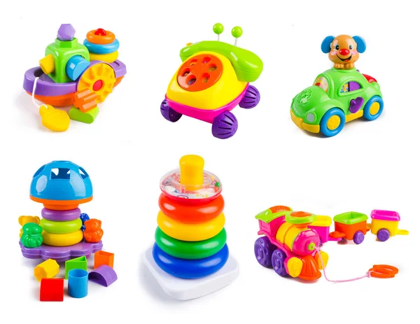 Coleção de brinquedos no fundo branco — Fotografia de Stock