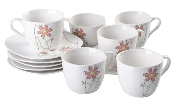 Conjunto de panela de chá, panela de chá de porcelana e xícara no fundo branco — Fotografia de Stock