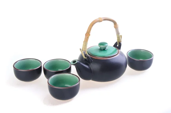 背景にお茶のポットとカップの中国茶セット. — ストック写真