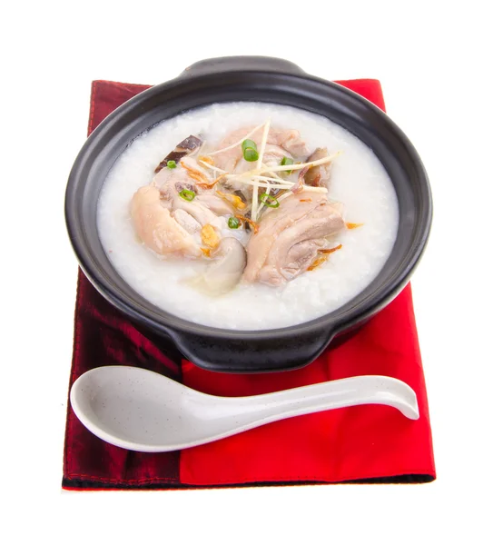 Gachas de arroz de gachas chinas tradicionales servidas en maceta de arcilla — Foto de Stock