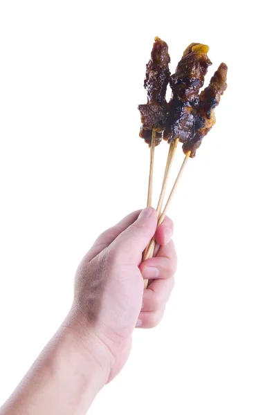 Satay. Hand Holding Sticks Of a Barbecue Satay — Stock Photo, Image
