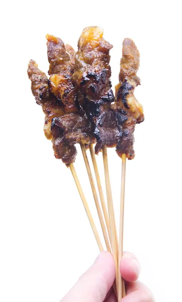 Satay. Hand Holding Sticks Of a Barbecue Satay — Stock Photo, Image
