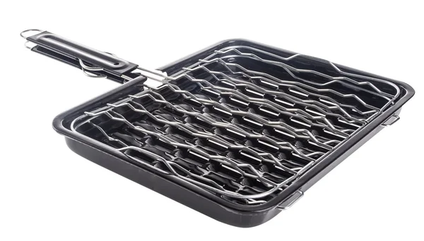 Bbq grill pan, barbecue grill camping basket — Stock Photo, Image