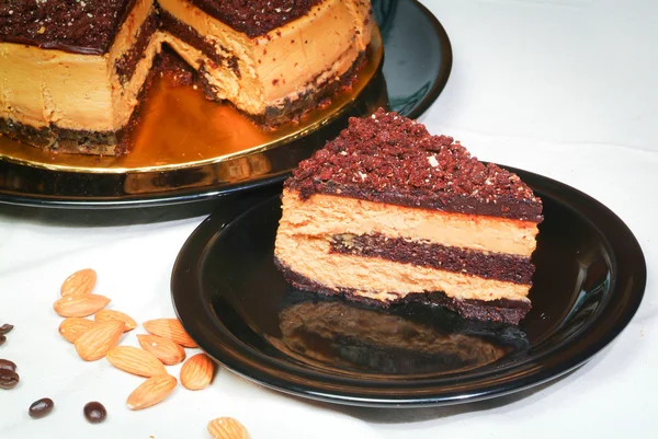 Chocolate cake on plates and Homemade — Stock Photo, Image