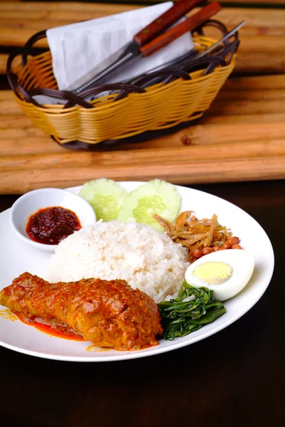 Nasi lemak perinteinen mausteinen riisi lautasen — kuvapankkivalokuva