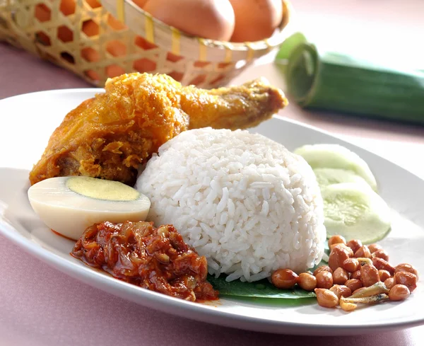 Nasi lemak plato de arroz picante tradicional —  Fotos de Stock