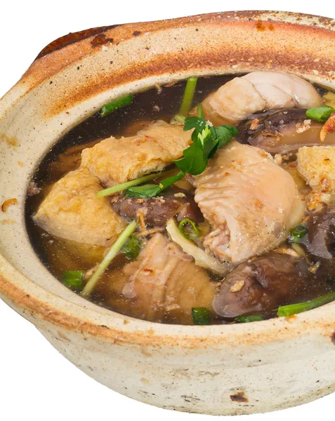 Kurczaka i zioło zupa w garnku, chiński karmowy styl. — Zdjęcie stockowe