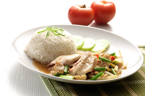 Fisch und gedünstetem Reis. Thailändische Küche — Stockfoto