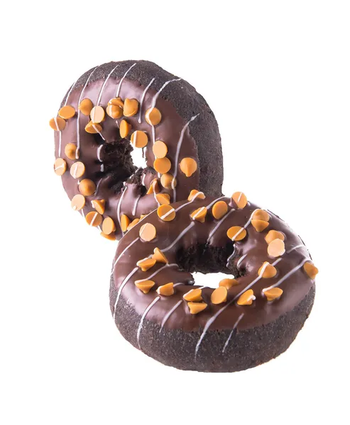 하얀 배경에 초콜릿 도넛 이 있다 — 스톡 사진