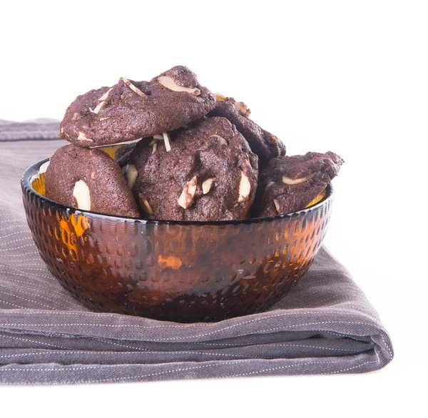 Mandeln Schokolade Chips Kekse auf Hintergrund — Stockfoto