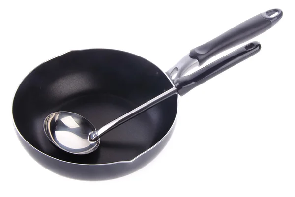 Pan, metal frying pan, on background — Stock Photo, Image