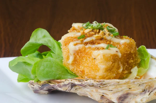 Japanese cuisine. fried tofu on the background — Stock Photo, Image