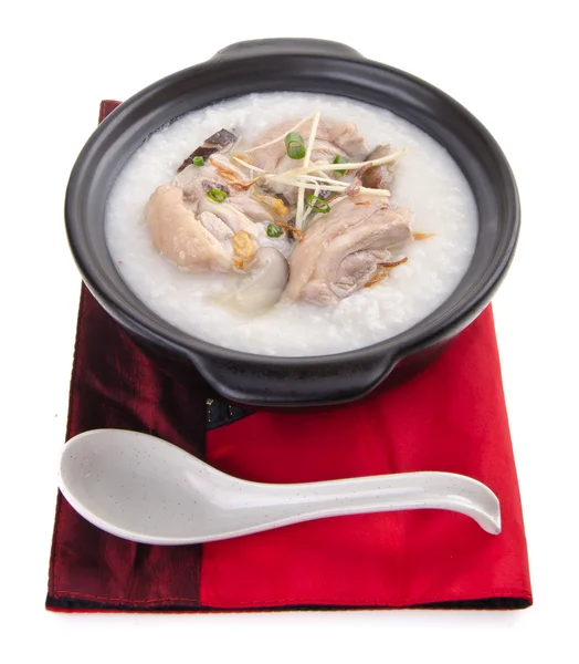 Traditional chinese porridge rice gruel served in claypot — Stock Photo, Image