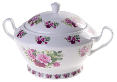 beyaz zemin üzerine seramik aranjman.