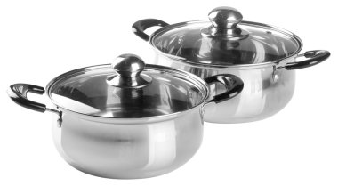 bir arka plan üzerinde paslanmaz çelik tencere