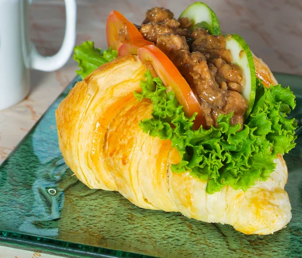 Sandwich, croissant sandwich, fast food, breakfast or lunch. — Stock Photo, Image